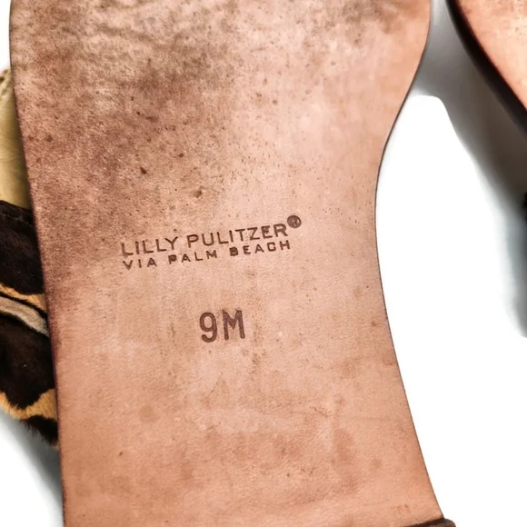 Lilly Pulitzer McKim Leopard Print Calf-Hair Leather Gold Ring Thong Sandals - Picture 11 of 12